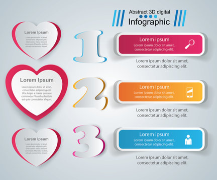 Abstract 3D digital illustration Infographic. Heart icon.