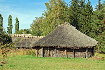 Fototapeta na wymiar Ancient barn with a straw roof