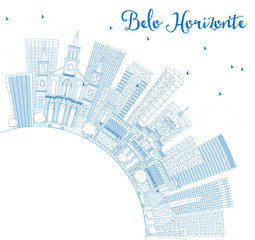 Outline Belo Horizonte Skyline with Blue Buildings and Copy Space.