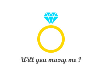 Will you marry me. Propose Day. Elegant Diamond Ring Line Art Design.