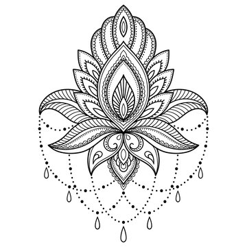 Henna tattoo flower template in Indian style. Ethnic floral paisley - Lotus. Mehndi style.
