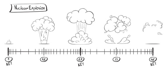 Storyboard animation explosion. Sketch on the timeline
