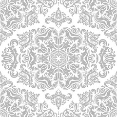 Seamless damask pattern. Traditional classic orient ornament. Light silver pattern