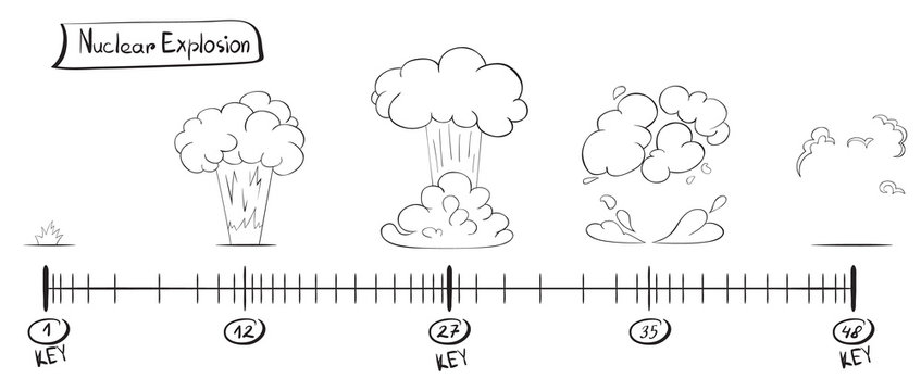 Storyboard animation explosion. Sketch on the timeline