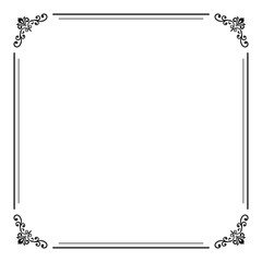 Classic square frame with arabesques and orient elements. Abstract fine ornament with place for text. Black and white colors