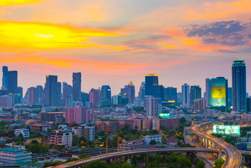 Naklejka na ściany i meble Bangkok down town skyline with sunset time. 