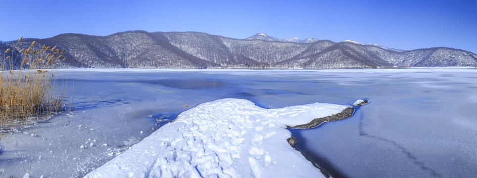 Frozen lake Nohur.Gabala.Azerbaijan