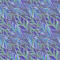 Seamless floral pattern.Blue, green, colorful leaves on the gray watercolor background.