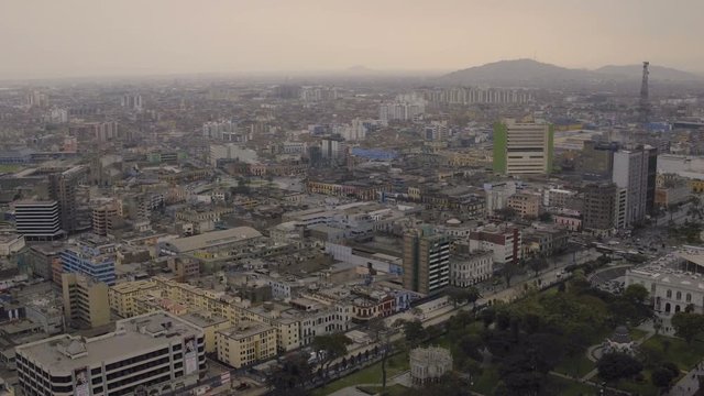 Lima Peru Aerial v21 Flying low over downtown panning with cityscape views.