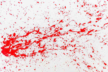 Obraz premium Blood splatter, red acrylic paint splash isolated on wall background texture