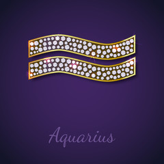 Golden Aquarius zodiac signs with diamonds, editable illustration