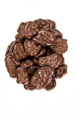 Milk chocolate banana chips isolated on a white background