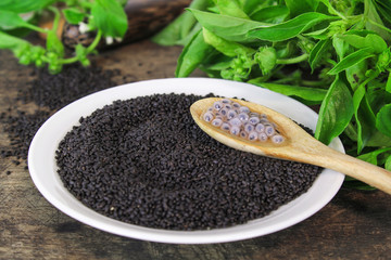 raw basil seed, herb in Thai, aids digestion as a laxative