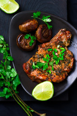 Cilantro-flavoured Pork Chops with Mushrooms