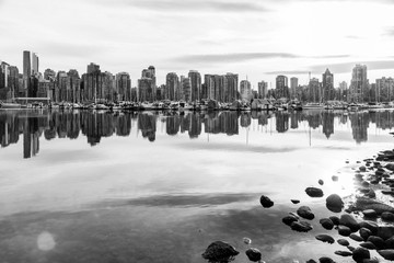 Vancouver city skyline with boats in foreground