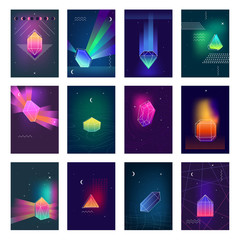 Polygonal Crystals Colorful Images Icons Set  - obrazy, fototapety, plakaty