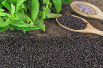 raw basil seed, herb in Thai, aids digestion as a laxative