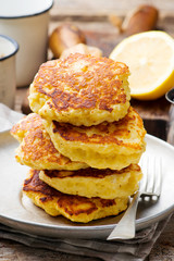 LEMON RICOTTA PANCAKES WITH BLUEBERRY SAUCE.