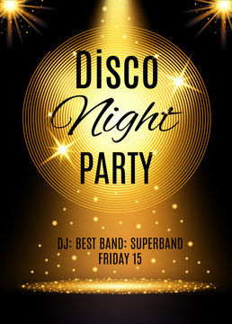 Disco party poster template with shining element. Vector illustration