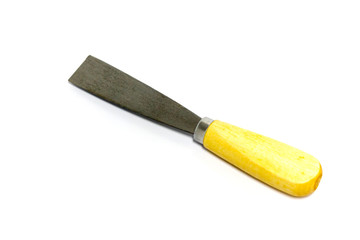 Metal spatula on white background