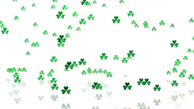 Rain of Many Tiny Green Clovers with a White Background