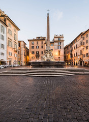 Fountain in front of Pantheon at sunrise, Rome, Italy