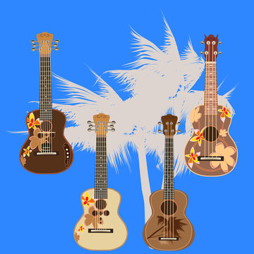 Vector illustration of hawaiian electric guitar ukulele isolated on white background.