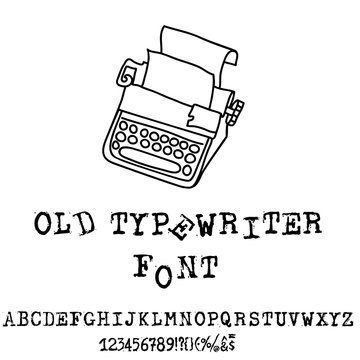 Vector old typewriter font. Vintage grunge font. Vector illustration