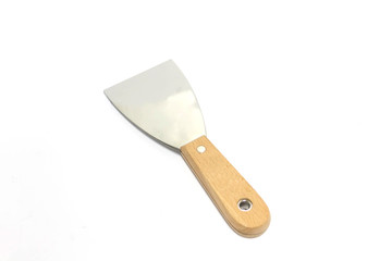 Metal spatula on white background