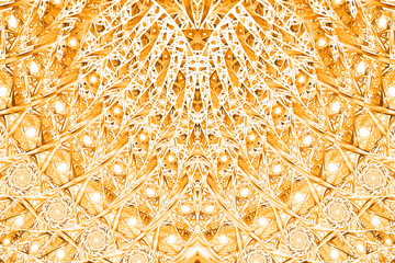 Abstract intricate mosaic ornament. Fantasy fractal texture in orange and white colors. Digital art. 3D rendering.