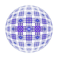 Abstract ornamented sphere on white background. Fantasy fractal design in deep blue and purple colors. Psychedelic digital art. 3D rendering.