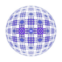 Abstract ornamented sphere on white background. Fantasy fractal design in deep blue and purple colors. Psychedelic digital art. 3D rendering.
