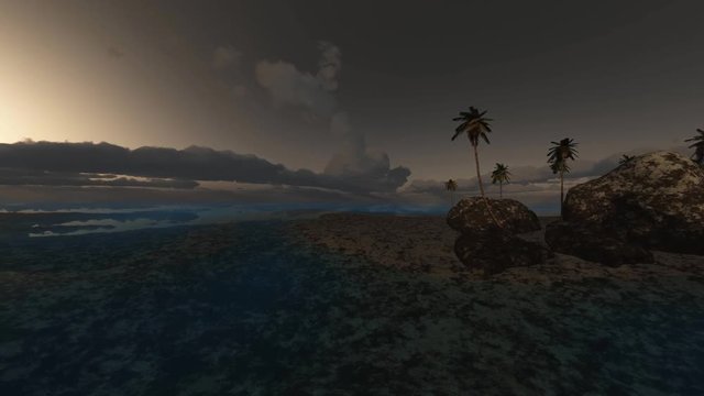 loop rotate camera near tropical island with palms