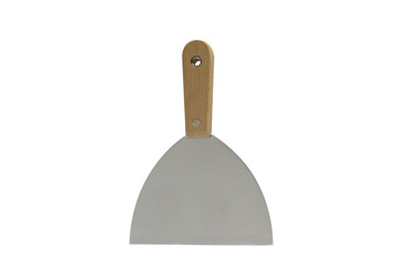 Metal spatula on white background