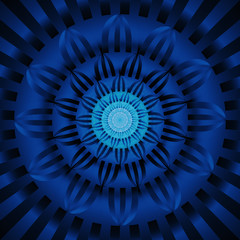 Abstract exotic flower. Psychedelic mandala design in dark blue and black colors. Fantasy fractal art. 3D rendering.