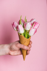Concept with tulips in cone