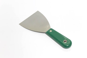 Metal spatula on white background