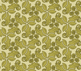 Floral ornament. Seamless abstract classic pattern with flowers. Golden pattern