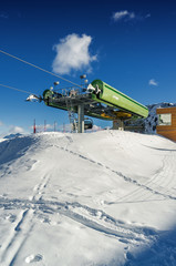 Morning view of snow valley near Canazei of Val di Fassa, Trentino-Alto-Adige region, Italy.