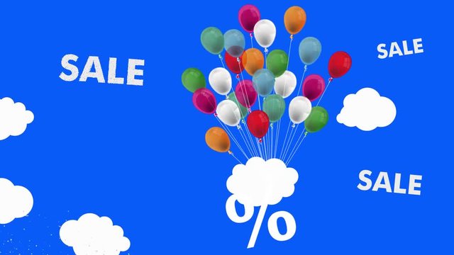 Real Estate Sale - Percent and House with colored balloons in the sky