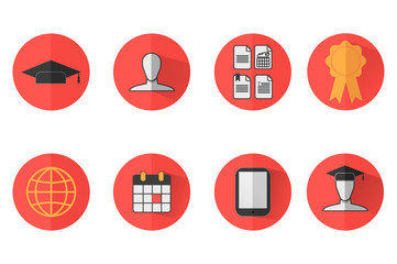 e learning, education online, set of nine icons. flat style design vector on isolated background