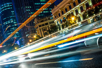 Fototapeta na wymiar traffic light trails at Night in Shenzhen, China.