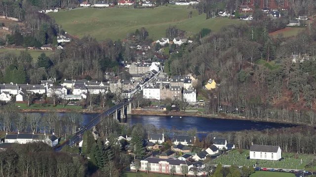Elevated view of River Tay and Dunkeld Scotland

