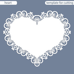 Greeting card with openwork border, paper doily under the cake, template for cutting in the form of heart, valentine card,  wedding invitation, decorative plate is laser cut,  vector illustrations.