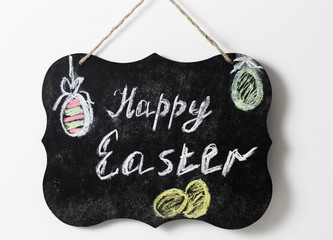 Easter Slate board with l text reading, Happy Easter