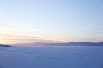 Fototapeta na wymiar Lake Baikal, winter. Sunset landscape.
