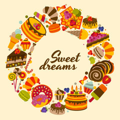 Sweet food cute background. Vector illustration.