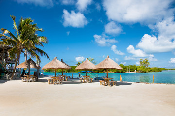 Beautiful  caribbean sight with turquoise water in Caye Caulker, Belize.