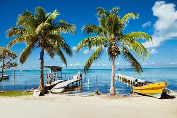 Beautiful  caribbean sight with turquoise water in Caye Caulker, Belize.