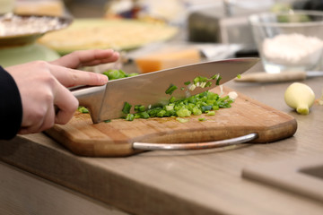  chives  cutting board, Cut chives ,
